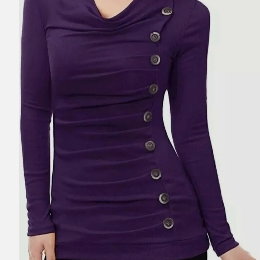 Allegra K Women's Purple Buttoned Top